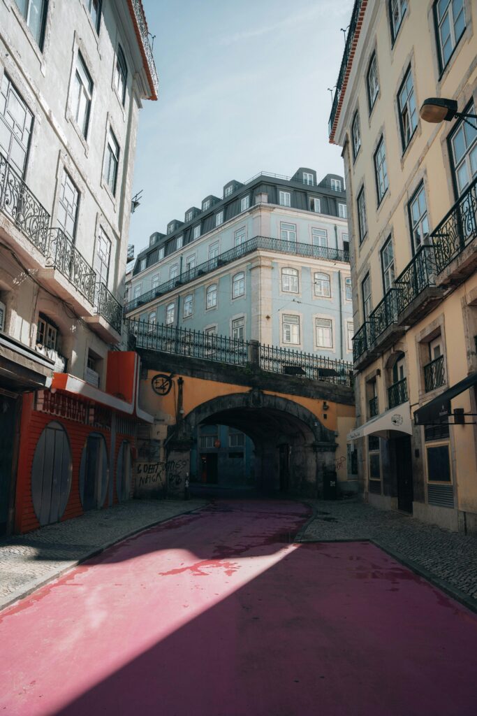 a street with pink flooring in Lisbon