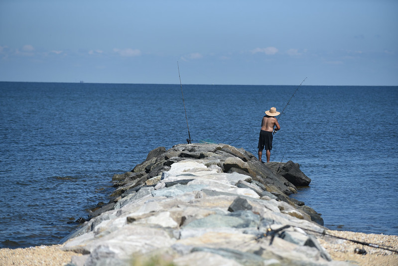 a man fishing at Point Lookout State Park