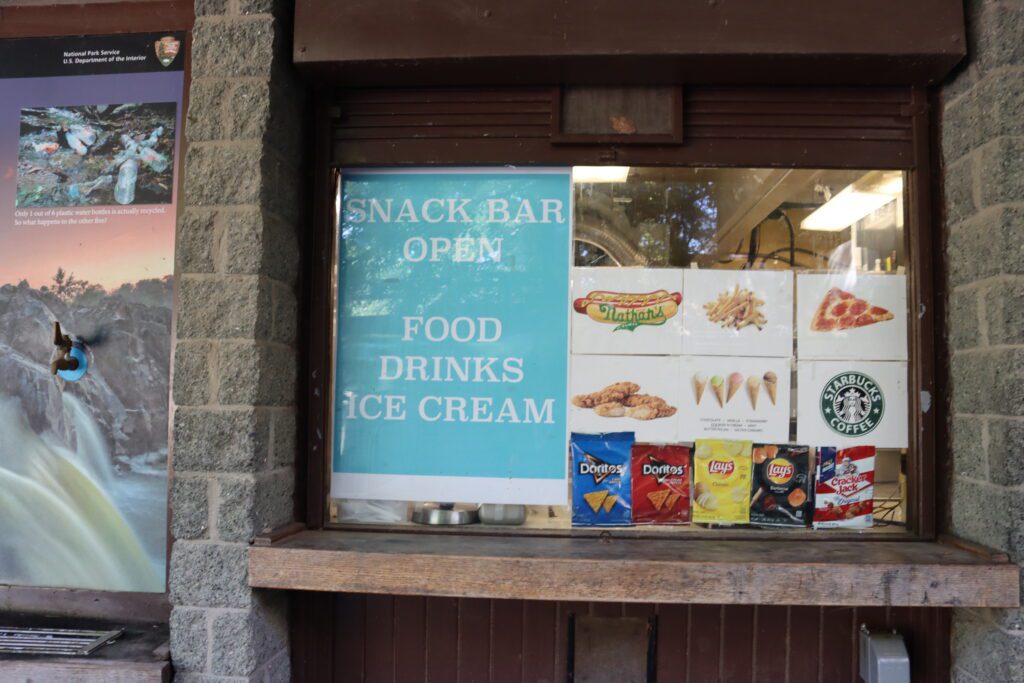 Food sign at the Welcome Center at Great Falls park