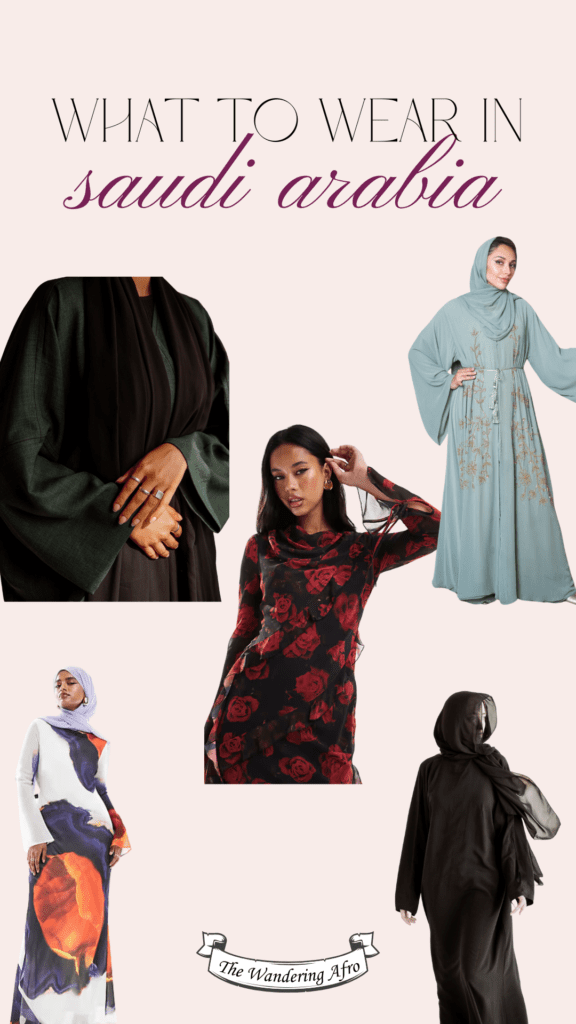 Maxi dresses with long sleeves and abayas for tourists to wear in Saudi Arabia