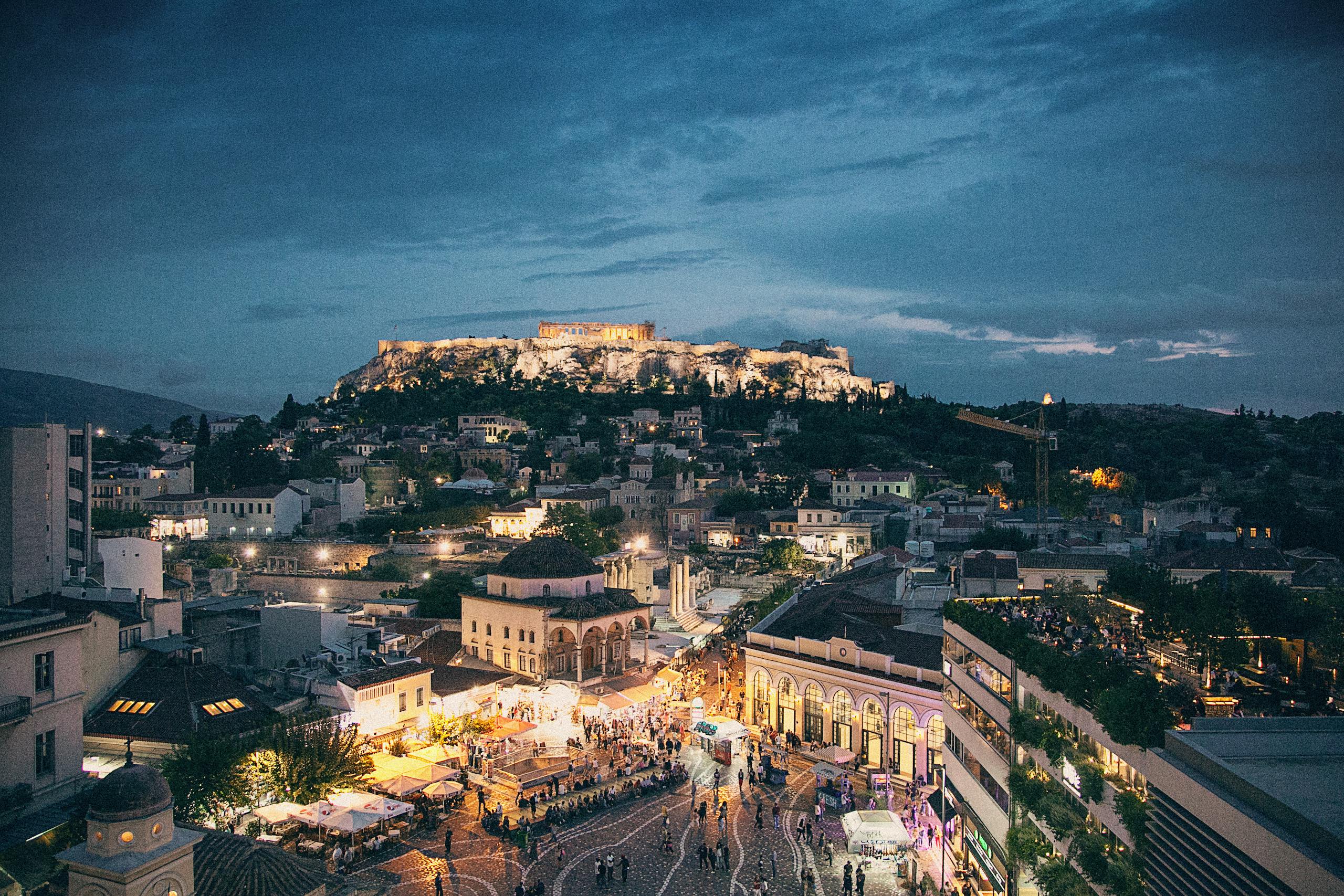 Lighted Buildings during Nighttime in Athens