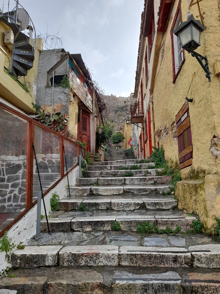 Old Stone Steps between Houses in Athens, Greece