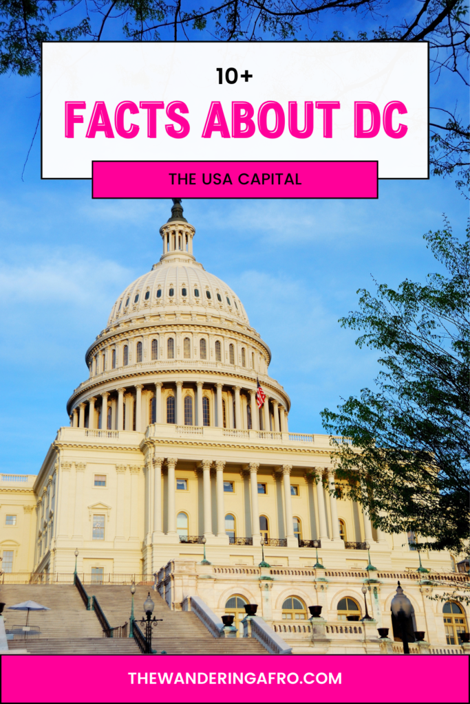 a close up of the Capitol text says "facts about DC, the USA Capital " save this