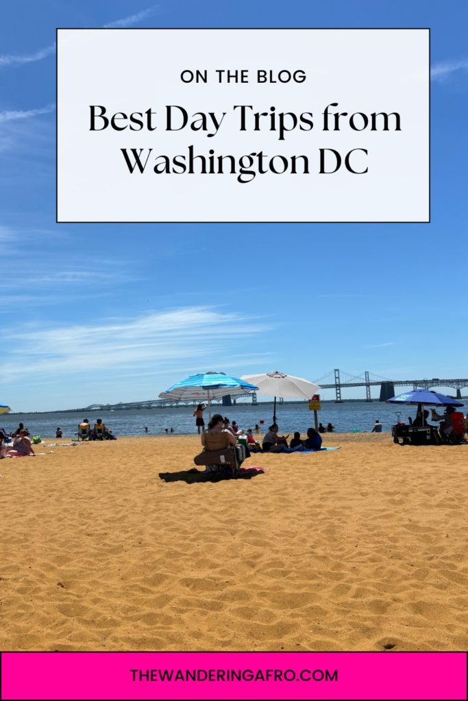 pinterest board of a beach with text that says: Best Day Trips from Washington DC