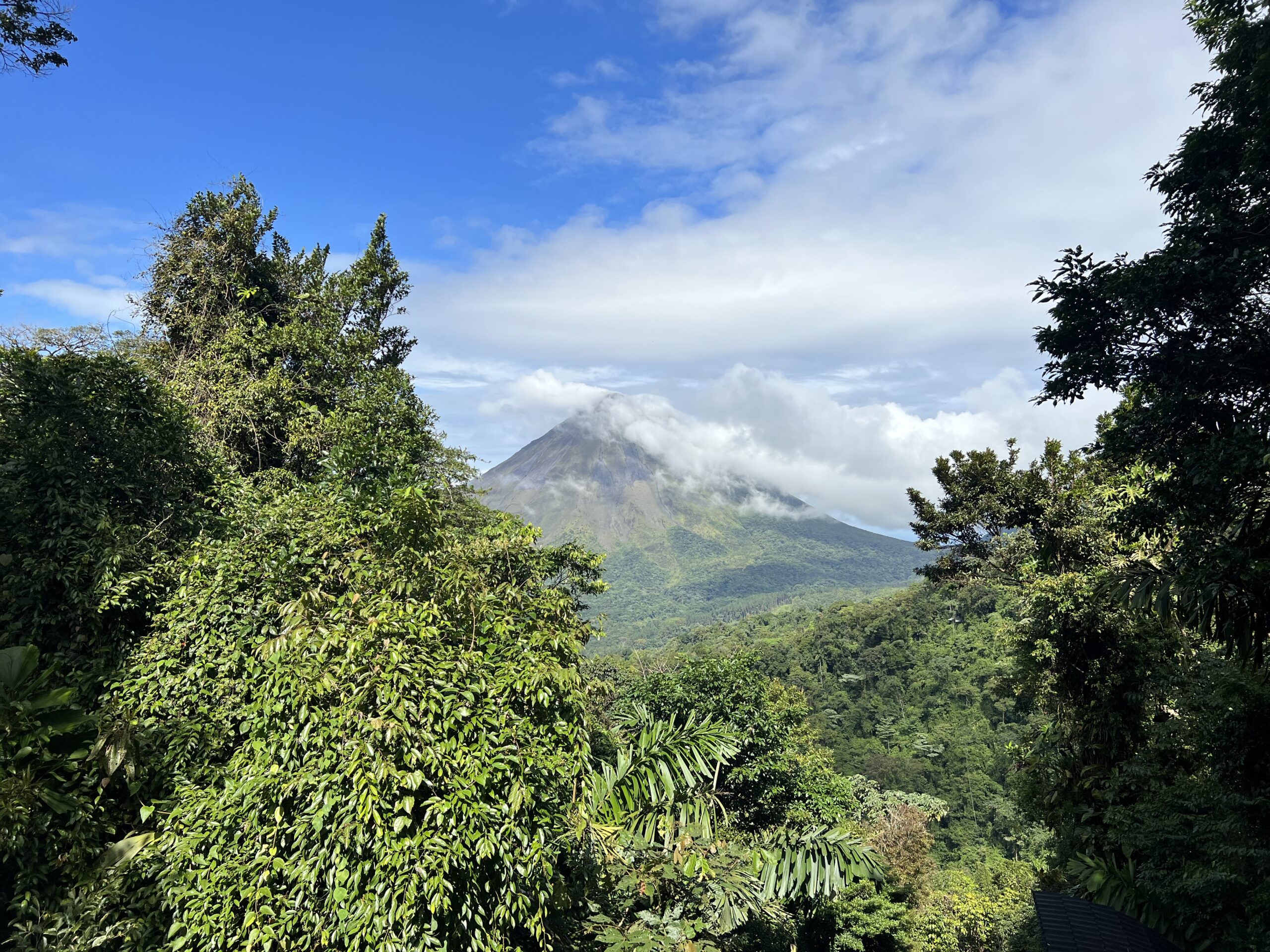 La Fortuna mountain with a bit of fog in front of it i
