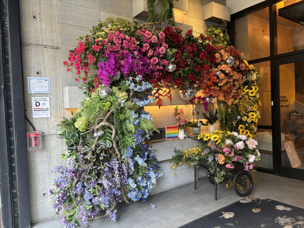 an Installation of lots of bright and colorful flowers