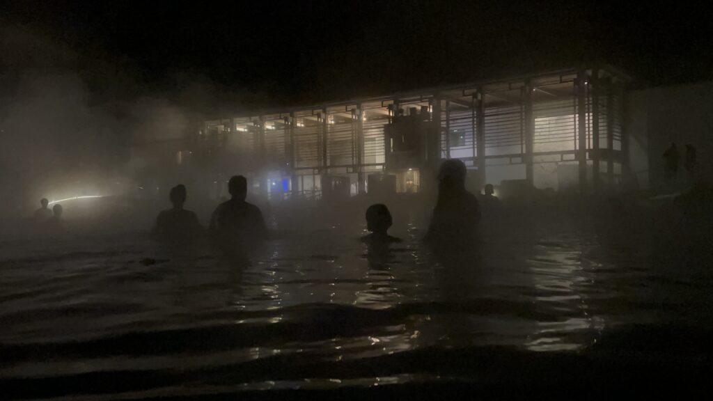 lots of people in the Blue Lagoon during the night
