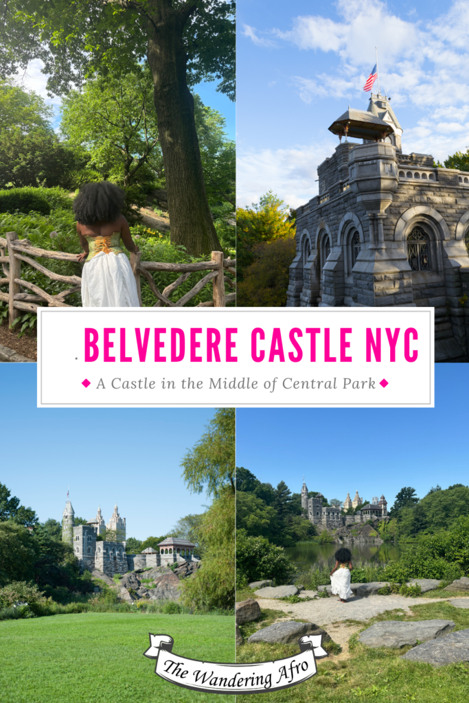 Pinterest pin text says: Belvedere Castle NYC , A castle in the middle of Central Park