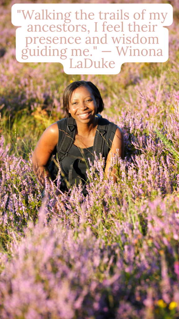 black woman hiking with aquote