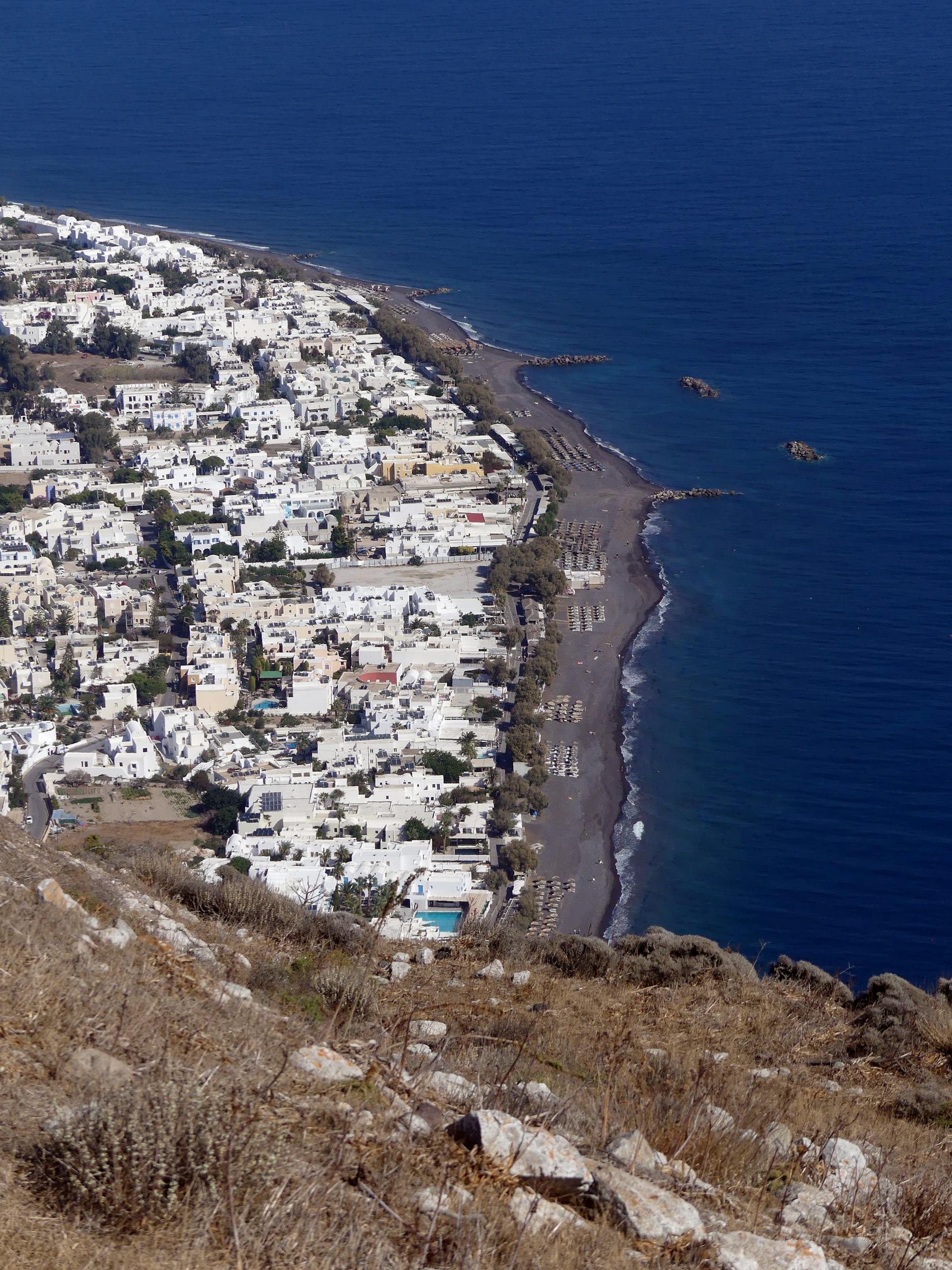 Aerial View of the Town of Kamari, Santorini, Greece