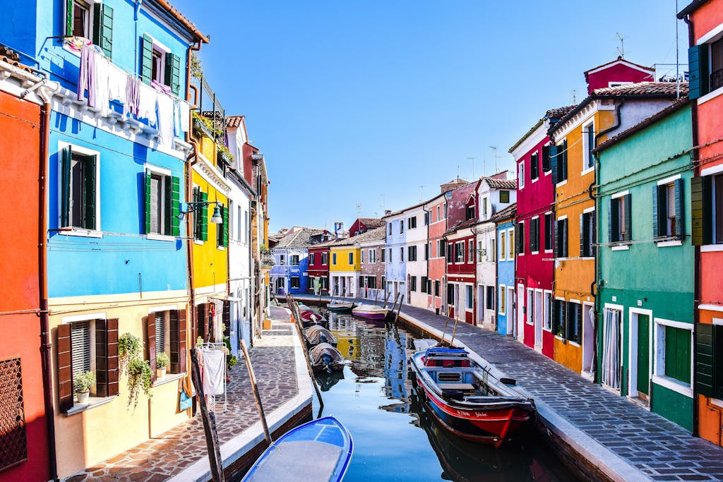 Colorful Houses along Canal on Burano Island