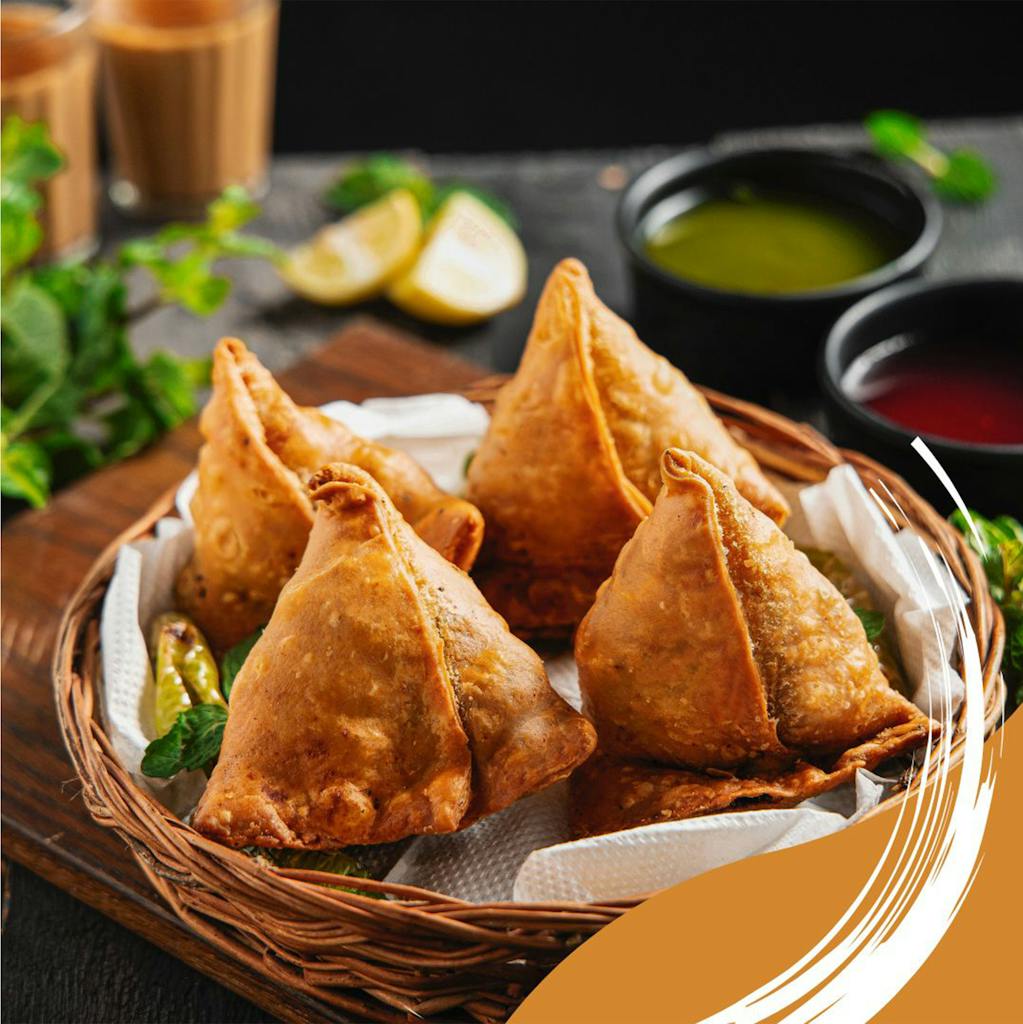 Delicious Fried Samosa in a Wicker Tray