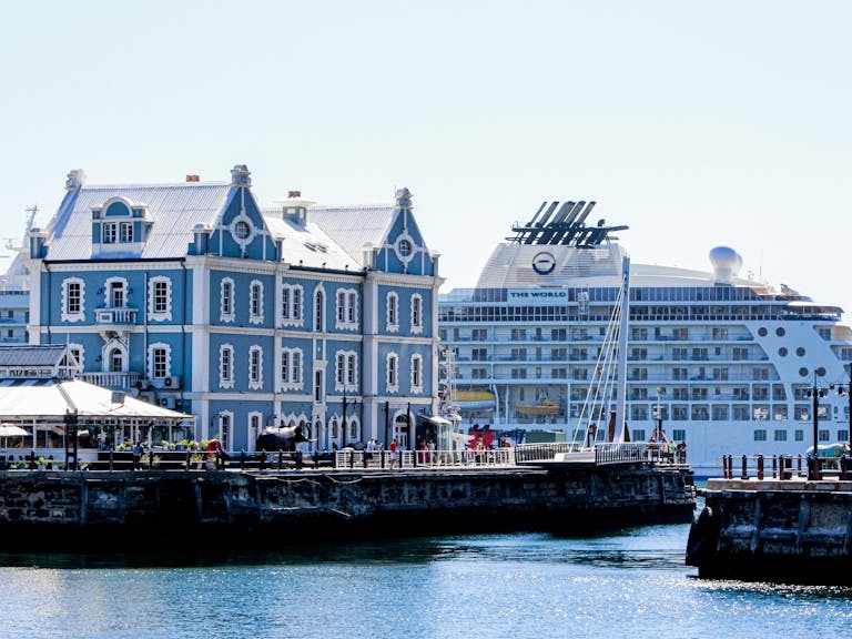 VA Waterfront and a Cruise Ship in the Port in Cape Town, South Africa