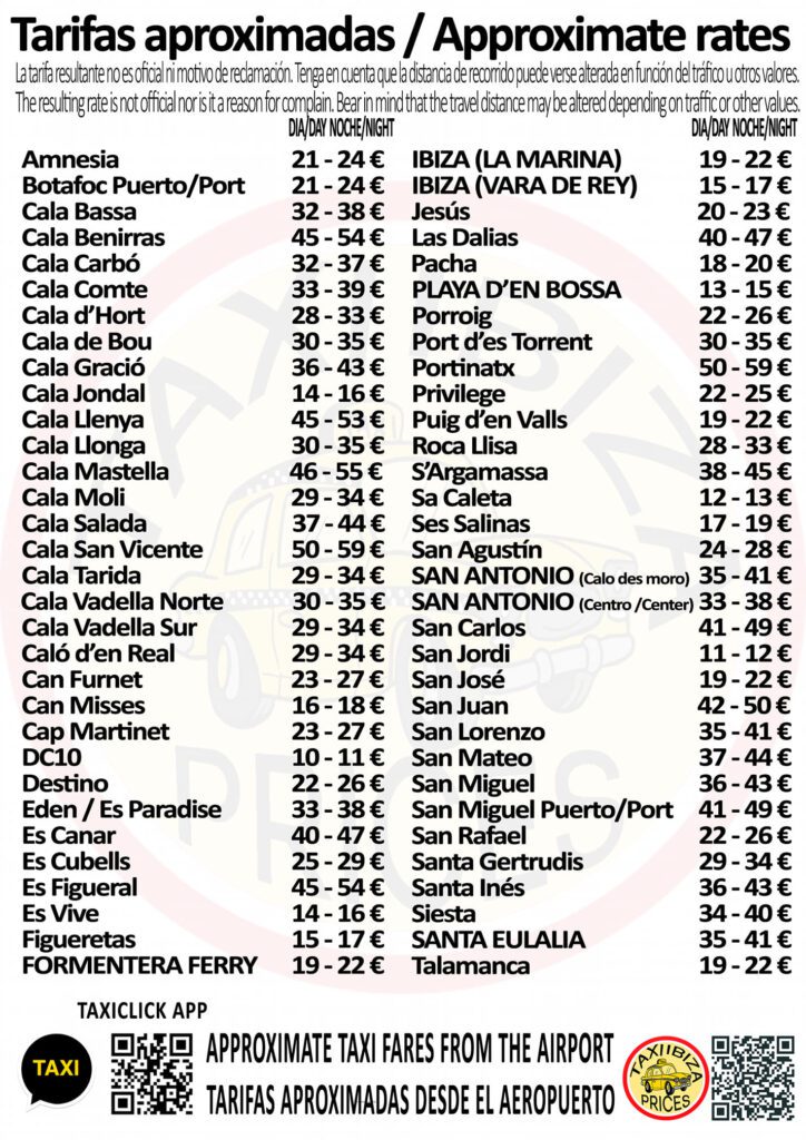 Ibiza Taxi Prices 