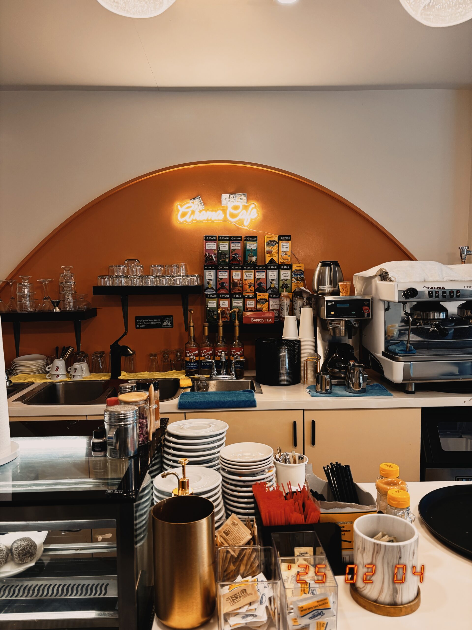 vintage inspired interior of A'Roma coffee shop in the Bronx.