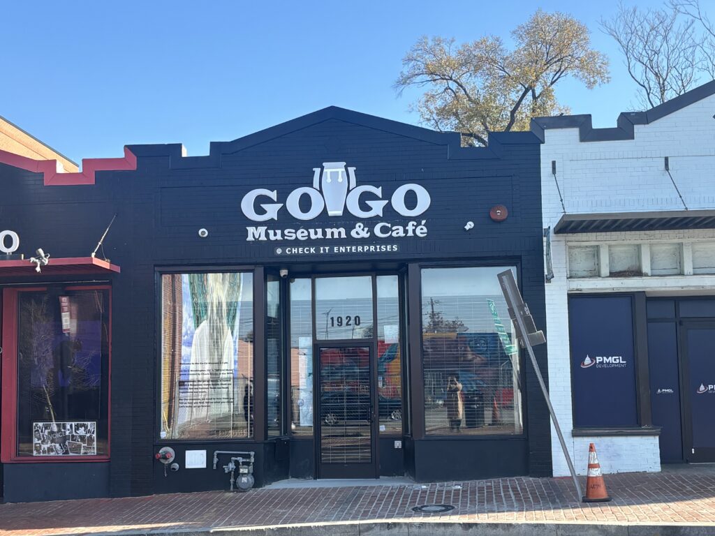 a Black painted building in Anacostia with the name GOGO Museum and Cafe 