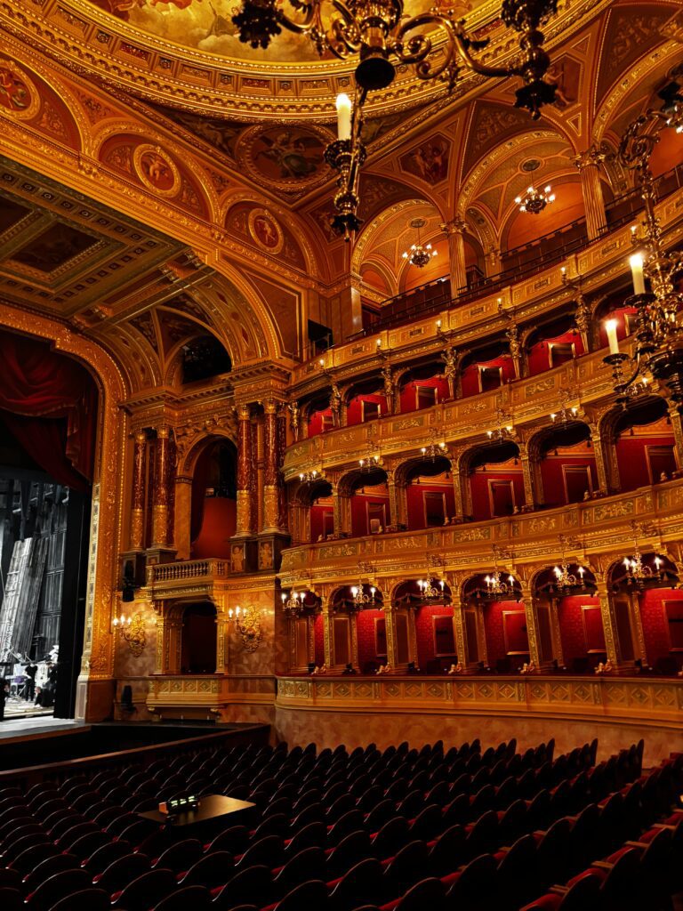 The gorgeous chairs and stage at the Hungarian National Opera