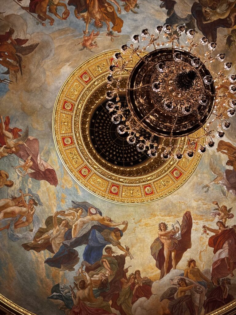 the ceiling painting/ frescoe at the Hungarian National Opera